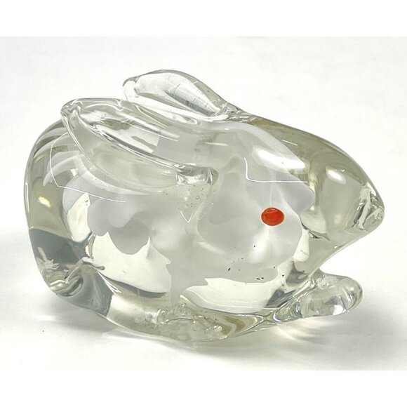 VTG 3" Handblown Clear w/ White Art Glass BUNNY Rabbit Paperweight Figurine EUC - Picture 3 of 4